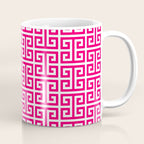 Hot Pink and White Greek Key Pattern Coffee Mug Gallery Image 1
