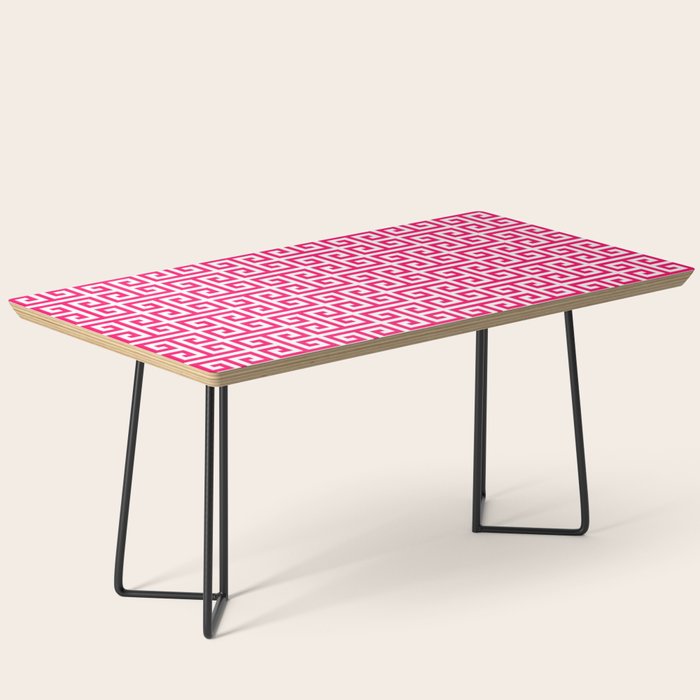 Hot Pink and White Greek Key Pattern Coffee Table Gallery Image 1