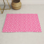 Hot Pink and White Greek Key Pattern Rug Gallery Image 1