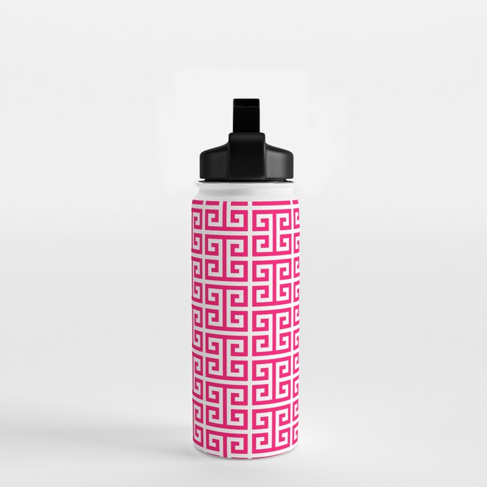 Hot Pink and White Greek Key Pattern Water Bottle Gallery Image 2