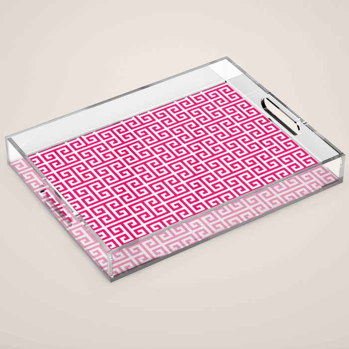 Hot Pink and White Greek Key Pattern Acrylic Tray Gallery Image 1