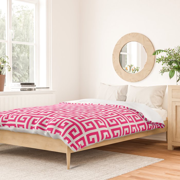 Hot Pink and White Greek Key Pattern Duvet Cover Gallery Image 2