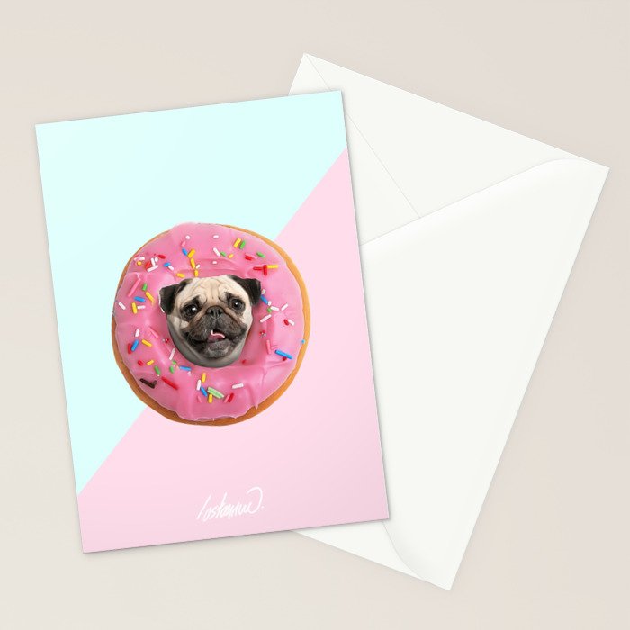 Pug Strawberry Donut Stationery Card Gallery Image 2
