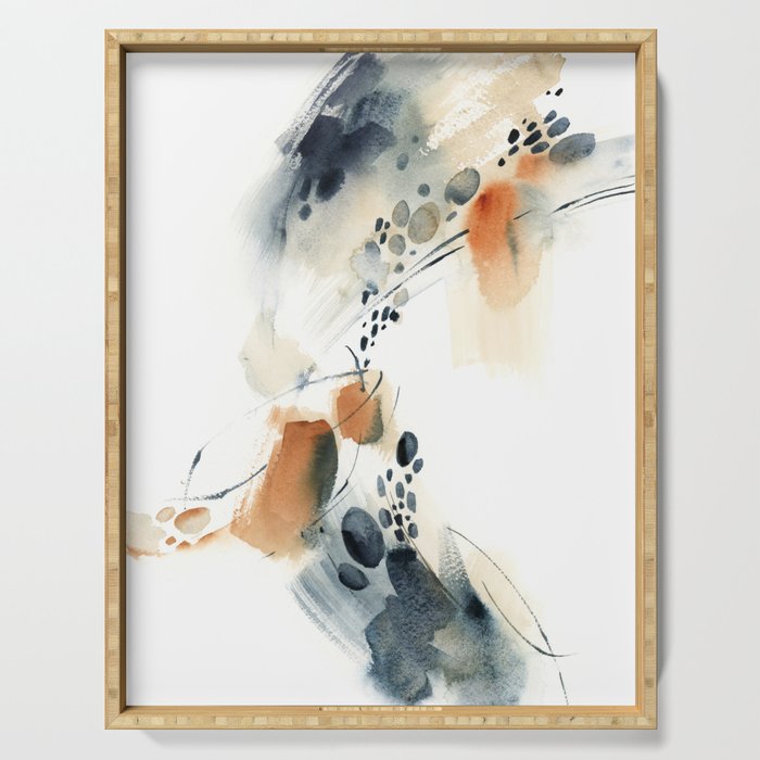 Abstract in blue and terracotta Serving Tray Gallery Image 1