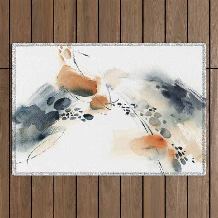 Abstract in blue and terracotta Outdoor Rug Gallery Image 1