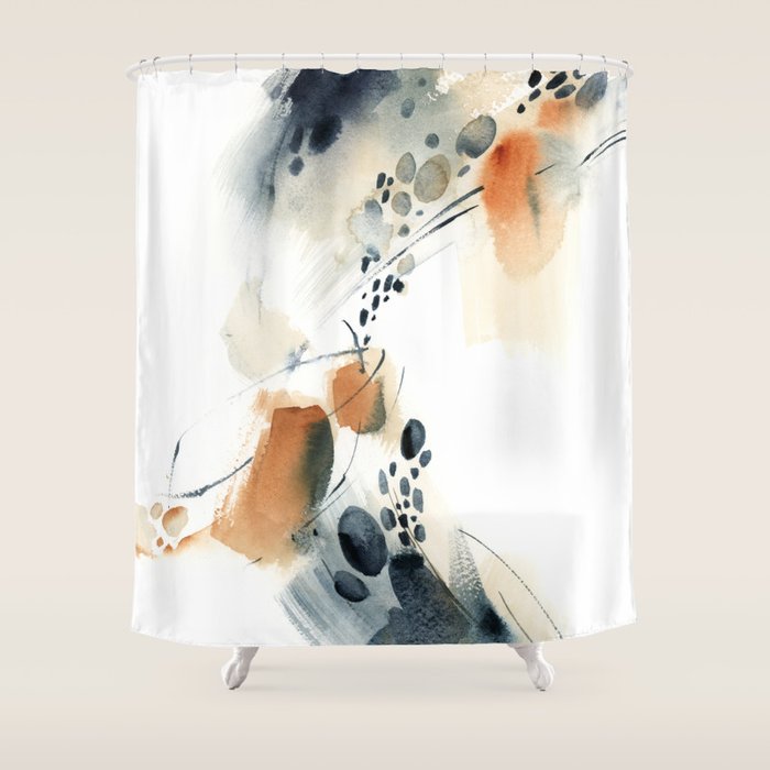 Abstract in blue and terracotta Shower Curtain Gallery Image 1