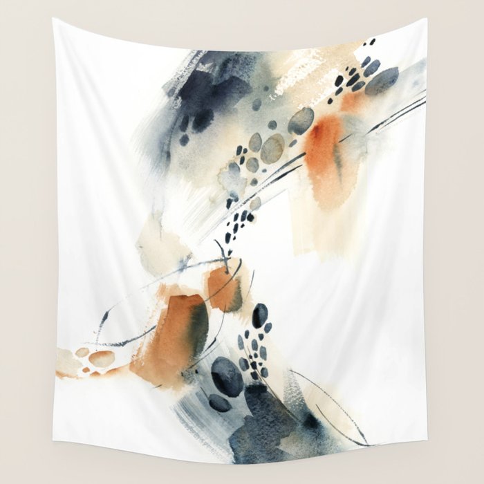 Abstract in blue and terracotta Wall Tapestry Gallery Image 1