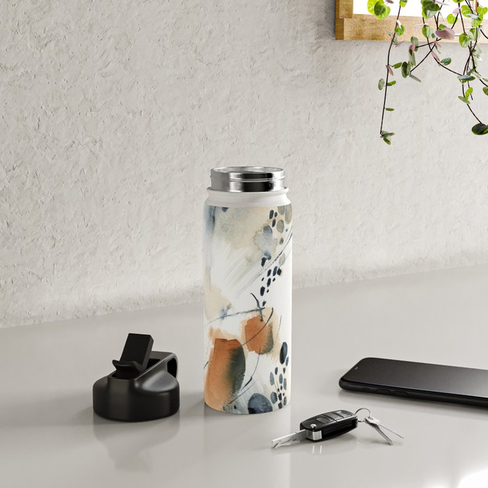 Abstract in blue and terracotta Water Bottle Gallery Image 4
