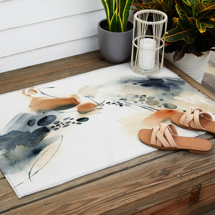 Abstract in blue and terracotta Outdoor Rug Gallery Image 2