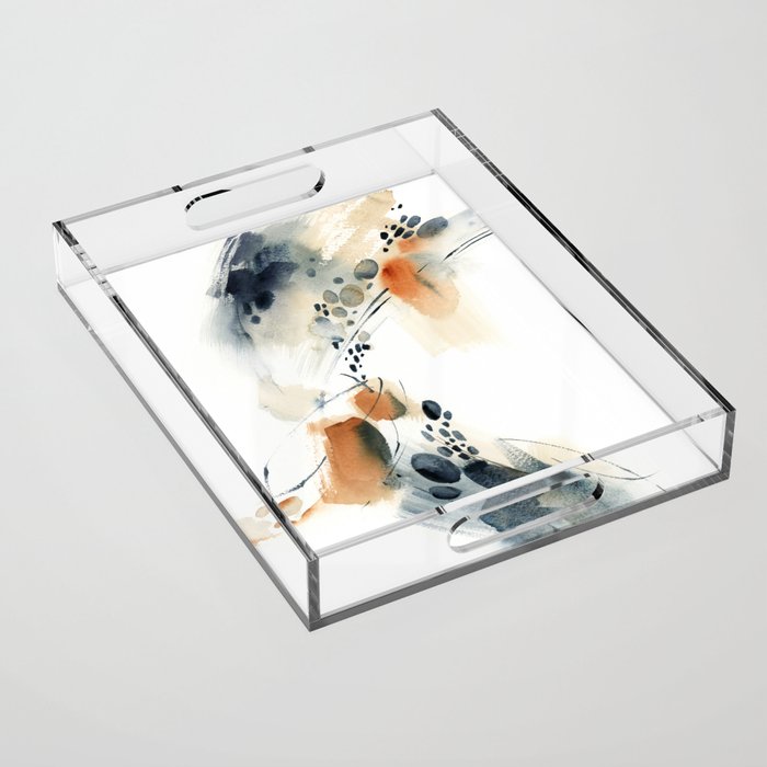 Abstract in blue and terracotta Acrylic Tray Gallery Image 1