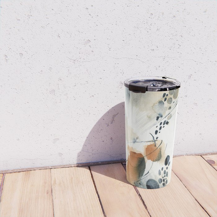 Abstract in blue and terracotta Travel Mug Gallery Image 4