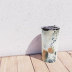 Abstract in blue and terracotta Travel Mug Gallery Image 4