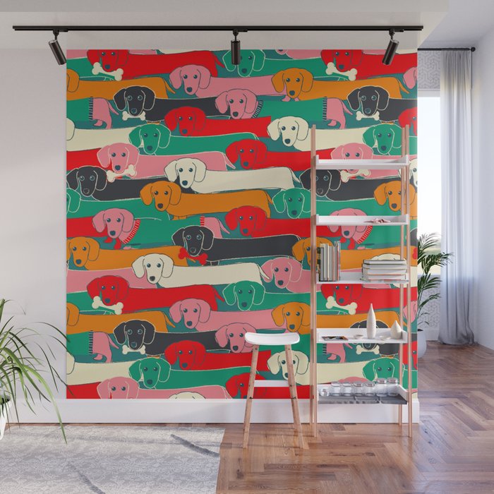 dachshund pattern- happy dogs Wall Mural Gallery Image 1
