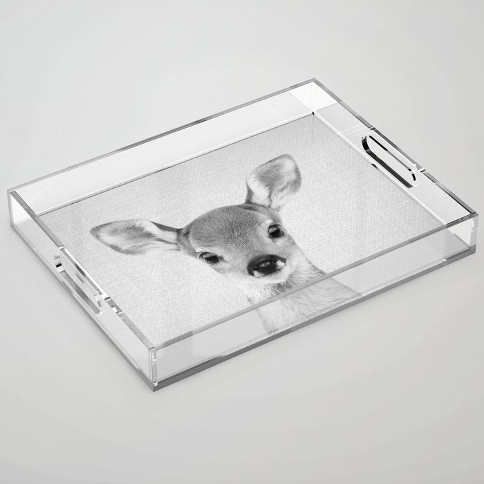 Baby Deer - Black & White Acrylic Tray Gallery Image 1