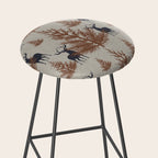 Christmas Trees and Deer, Faux Linen, Pattern, Beige, Brown and Blue Stool Gallery Image 2