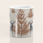 Christmas Trees and Deer, Faux Linen, Pattern, Beige, Brown and Blue Coffee Mug Gallery Image 4