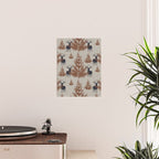 Christmas Trees and Deer, Faux Linen, Pattern, Beige, Brown and Blue Poster Gallery Image 2