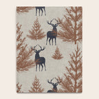 Christmas Trees and Deer, Faux Linen, Pattern, Beige, Brown and Blue Notebook Gallery Image 4