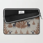 Christmas Trees and Deer, Faux Linen, Pattern, Beige, Brown and Blue Laptop Sleeve Gallery Image 2