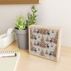 Christmas Trees and Deer, Faux Linen, Pattern, Beige, Brown and Blue Mini Art Print Gallery Image 2