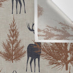Christmas Trees and Deer, Faux Linen, Pattern, Beige, Brown and Blue Wall Tapestry Gallery Image 3