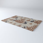 Christmas Trees and Deer, Faux Linen, Pattern, Beige, Brown and Blue Rug Gallery Image 3