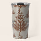 Christmas Trees and Deer, Faux Linen, Pattern, Beige, Brown and Blue Travel Mug Gallery Image 1