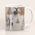 Christmas Trees and Deer, Faux Linen, Pattern, Beige, Brown and Blue Coffee Mug Gallery Image 1