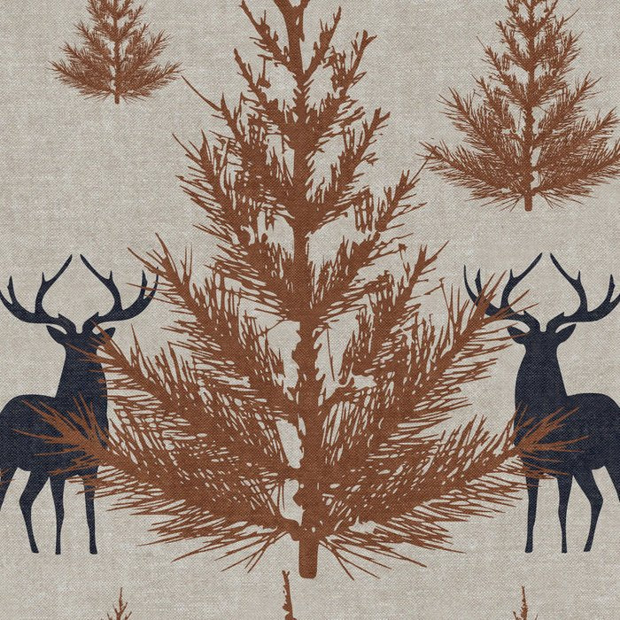 Christmas Trees and Deer, Faux Linen, Pattern, Beige, Brown and Blue Coffee Mug Gallery Image 2