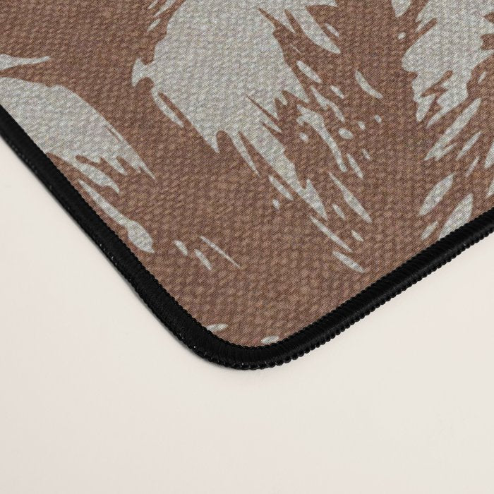 Christmas Trees and Deer, Faux Linen, Pattern, Beige, Brown and Blue Desk Mat Gallery Image 4
