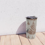 Christmas Trees and Deer, Faux Linen, Pattern, Beige, Brown and Blue Travel Mug Gallery Image 4