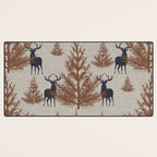 Christmas Trees and Deer, Faux Linen, Pattern, Beige, Brown and Blue Desk Mat Gallery Image 3