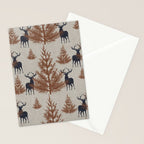 Christmas Trees and Deer, Faux Linen, Pattern, Beige, Brown and Blue Stationery Card Gallery Image 2