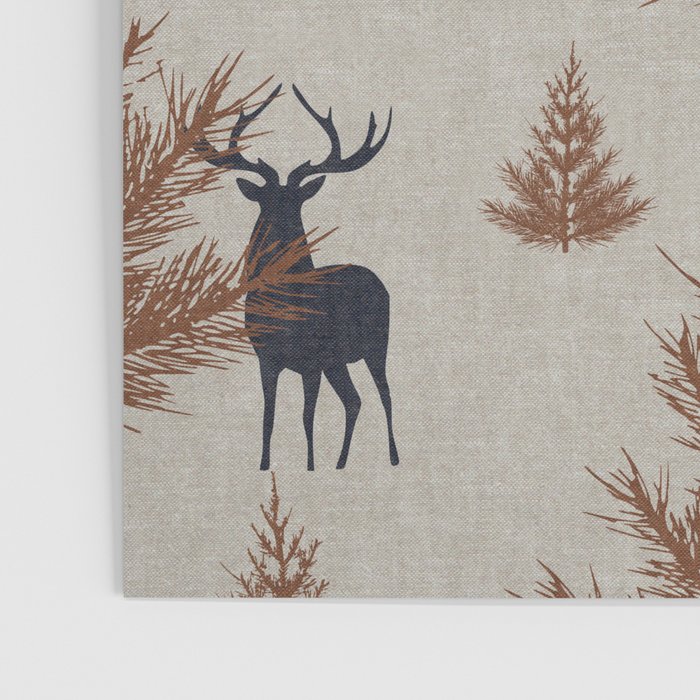 Christmas Trees and Deer, Faux Linen, Pattern, Beige, Brown and Blue Poster Gallery Image 3
