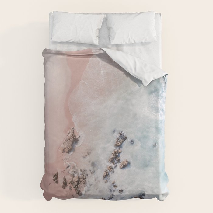 Aerial Beach Print - Pink Sand Beach - Ocean -  Sea Travel photography - Original Sea Bliss Duvet Cover Gallery Image 1