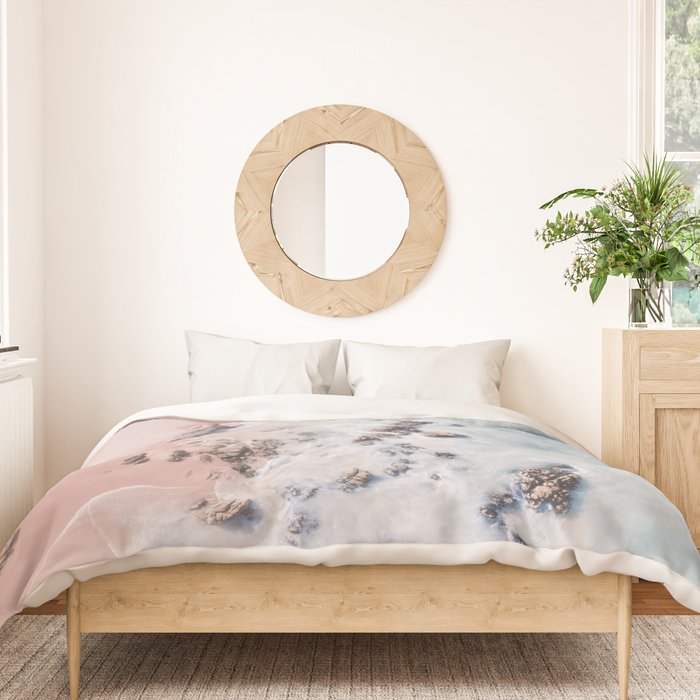 Aerial Beach Print - Pink Sand Beach - Ocean -  Sea Travel photography - Original Sea Bliss Duvet Cover Gallery Image 3