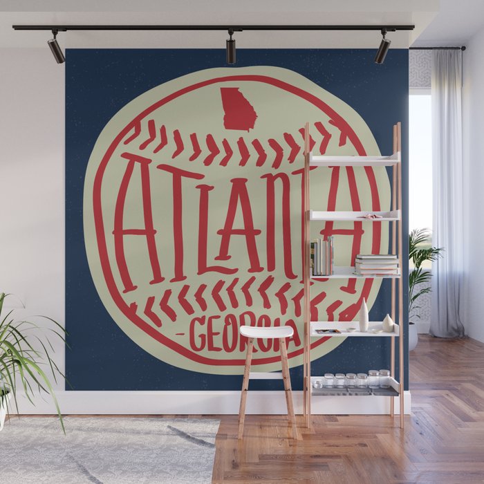 Atlanta Georgia Baseball - Hand Drawn, Script Typography Wall Mural Gallery Image 1