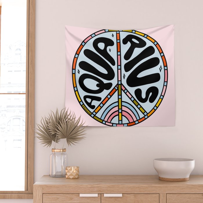 Aquarius Peace Sign Wall Tapestry Gallery Image 2