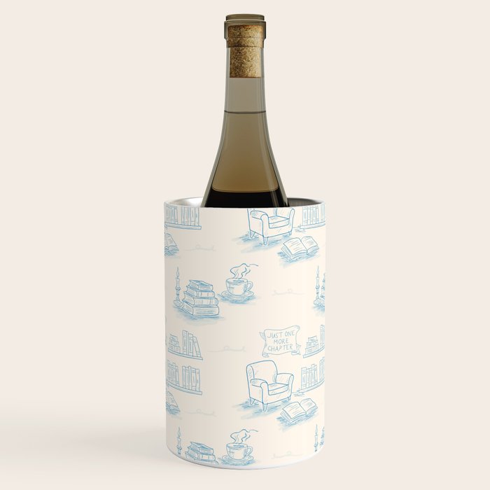 Blue Bookish Reading Chair Bookshelves Teacup Bookworm Toile de Jouy Wine Chiller Gallery Image 2