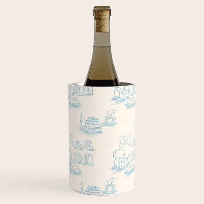 Blue Bookish Reading Chair Bookshelves Teacup Bookworm Toile de Jouy Wine Chiller Gallery Image 1