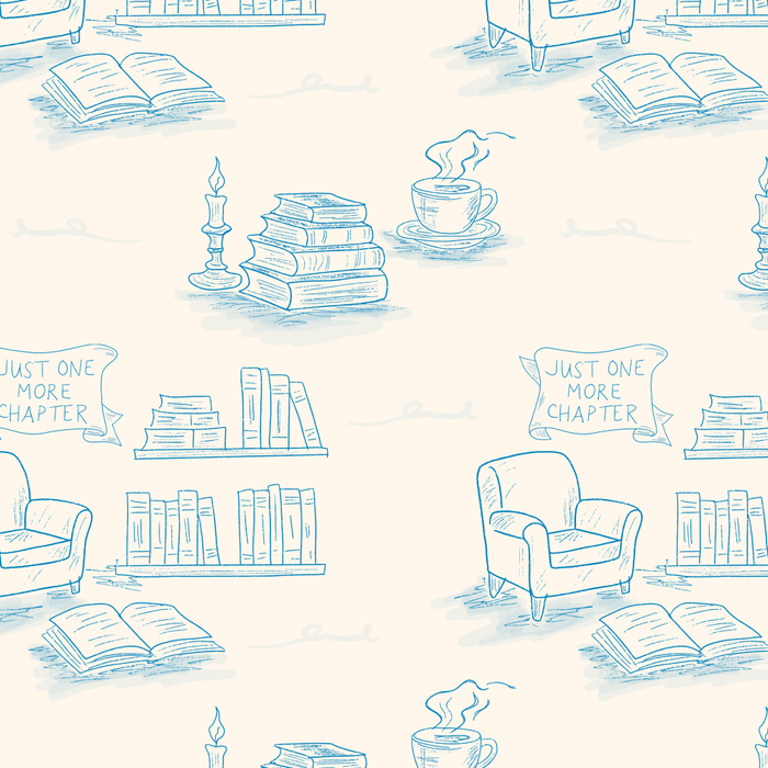 Blue Bookish Reading Chair Bookshelves Teacup Bookworm Toile de Jouy Coffee Mug Gallery Image 2