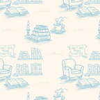Blue Bookish Reading Chair Bookshelves Teacup Bookworm Toile de Jouy Coffee Mug Gallery Image 2