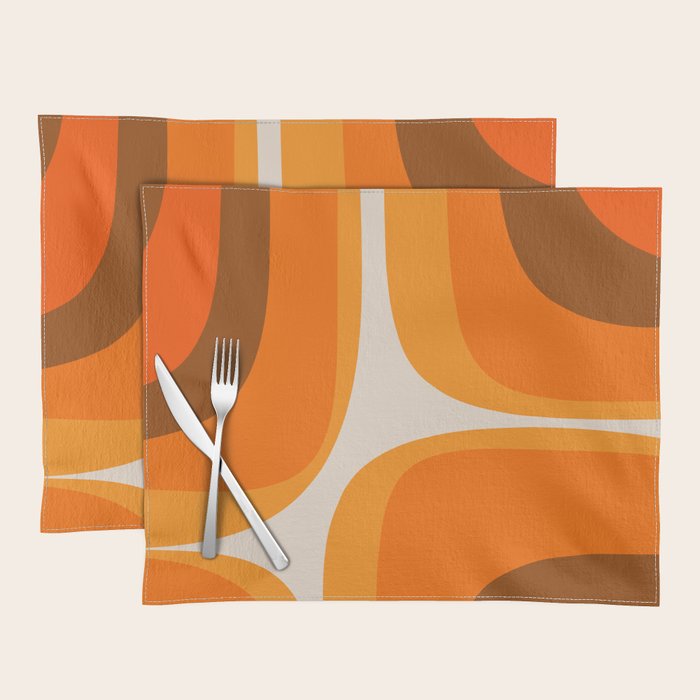 70s Retro Groove Minimalist Mid Century Modern Abstract in 1970s Brown and Orange Placemat Gallery Image 1