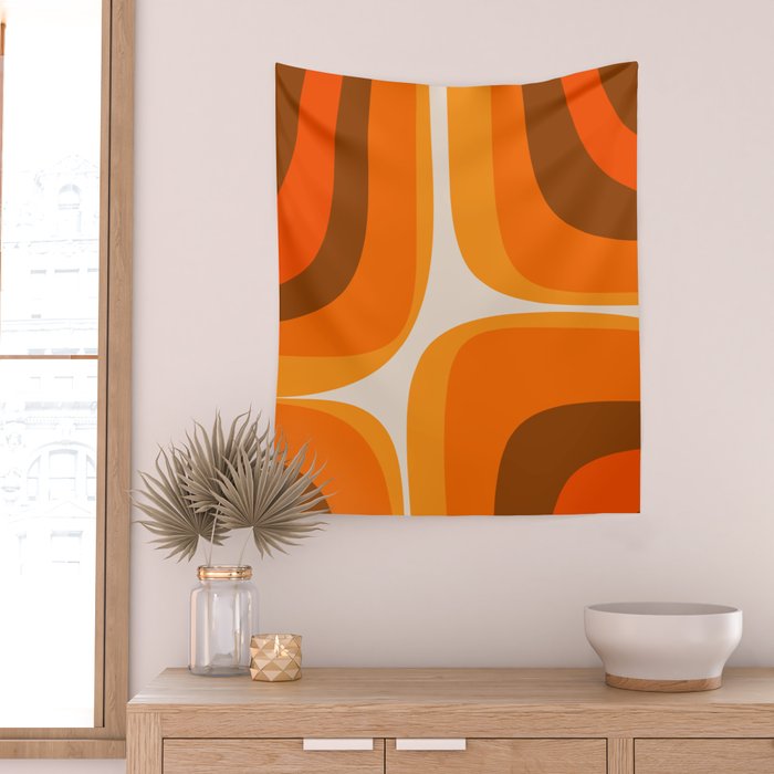 70s Retro Groove Minimalist Mid Century Modern Abstract in 1970s Brown and Orange Wall Tapestry Gallery Image 2
