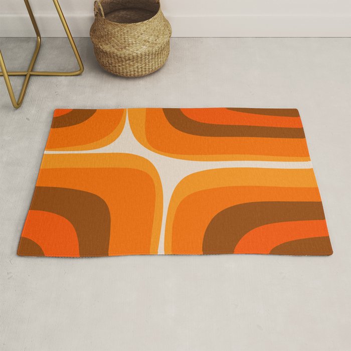 70s Retro Groove Minimalist Mid Century Modern Abstract in 1970s Brown and Orange Rug Gallery Image 1