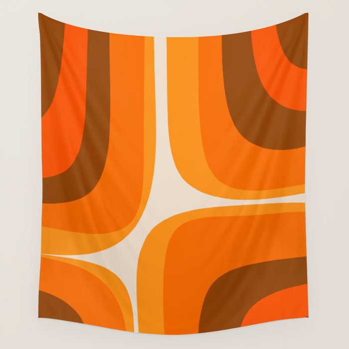 70s Retro Groove Minimalist Mid Century Modern Abstract in 1970s Brown and Orange Wall Tapestry Gallery Image 4