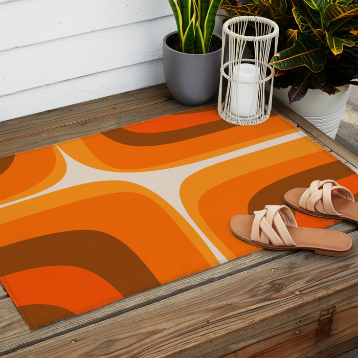 70s Retro Groove Minimalist Mid Century Modern Abstract in 1970s Brown and Orange Outdoor Rug Gallery Image 2