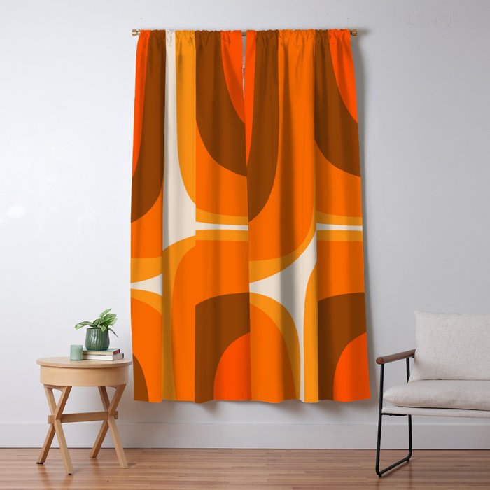 70s Retro Groove Minimalist Mid Century Modern Abstract in 1970s Brown and Orange Window Curtain Gallery Image 1