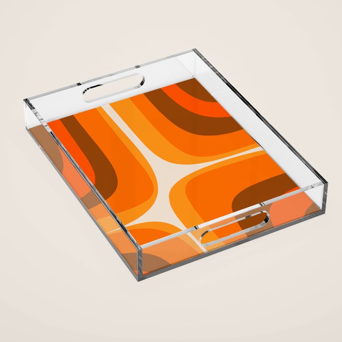 70s Retro Groove Minimalist Mid Century Modern Abstract in 1970s Brown and Orange Acrylic Tray Gallery Image 1