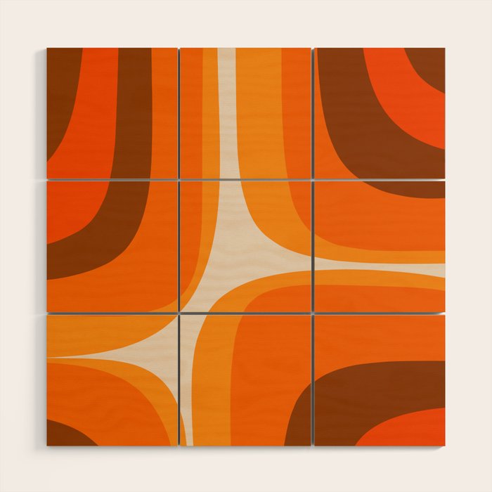 70s Retro Groove Minimalist Mid Century Modern Abstract in 1970s Brown and Orange Wood Wall Art Gallery Image 1